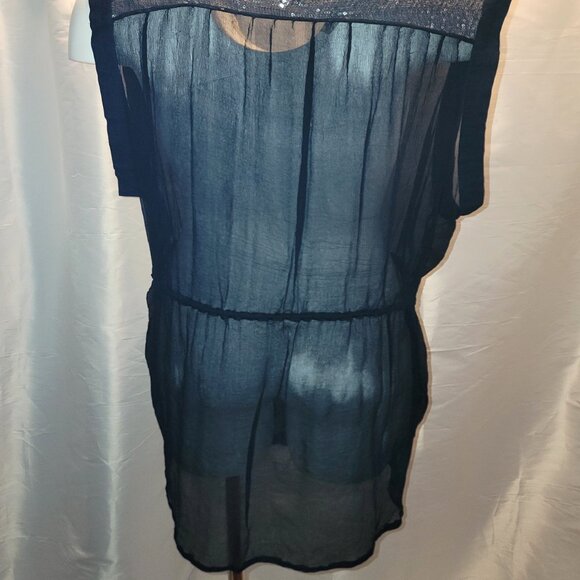 Sachin + Babi for Ankasa Women's Size 10 Silk Top Navy Sheer Sequin Shoulder - Picture 6 of 8